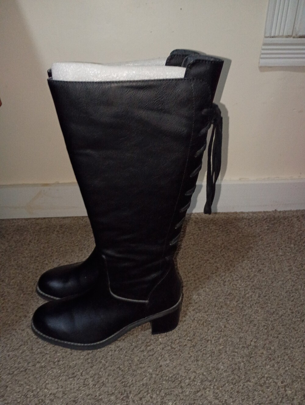 Black Knee-High Lace-Back Women's Boots